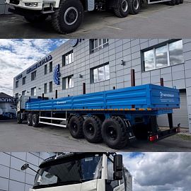 Автопоезд в составе: седельного тягача FAW серии J6P колесная формула 6х6 на односкатной ошиновке и полуприцепа бортового 946518, ППБ 30Б-31-14К